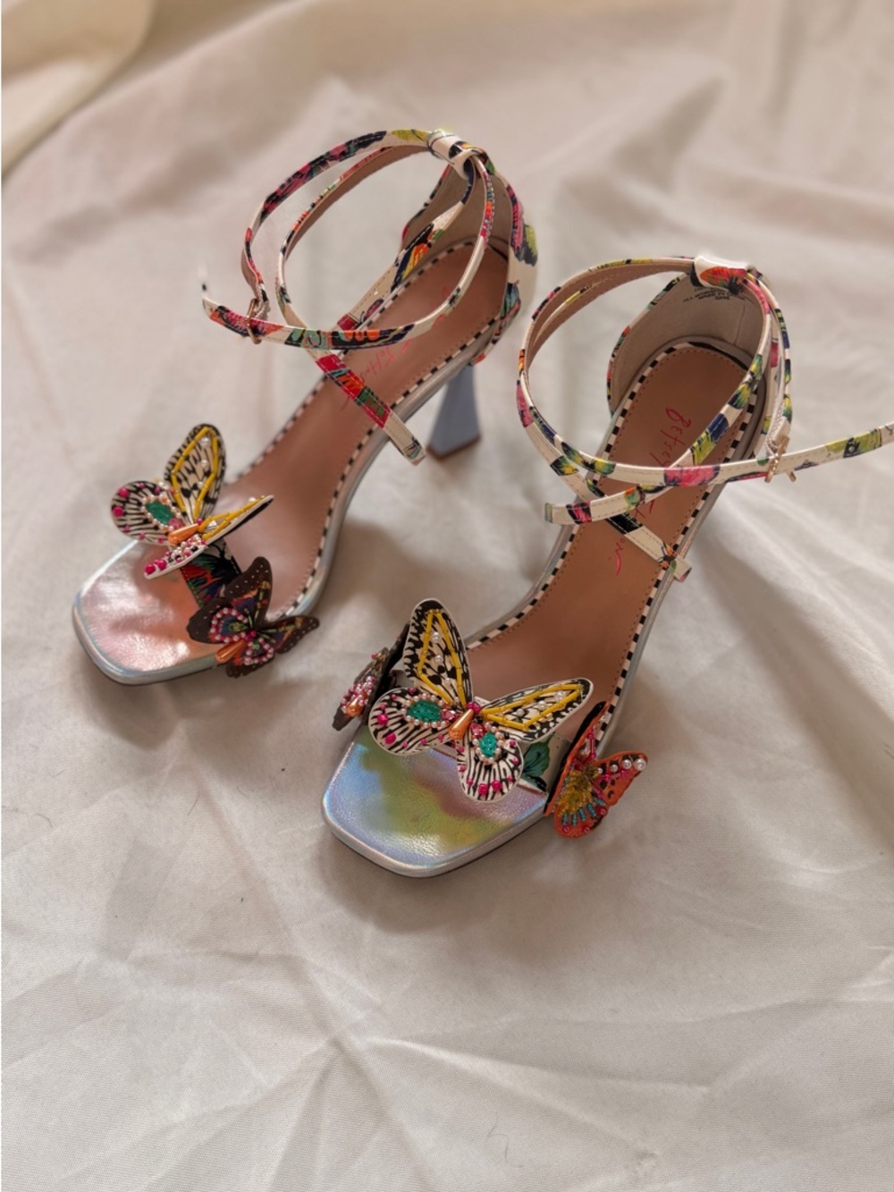 Betsey Johnson Multicolor Butterfly Ankle-Strap Heels - Picture 1 of 6